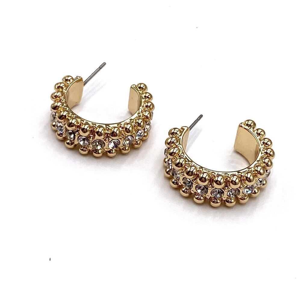 Earrings Half Hoops Rhinestones Gold Tone Fashion